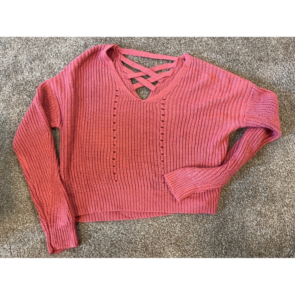 Aeropostale Pink Cable Knit Criss Cross Back Sweater Size Small